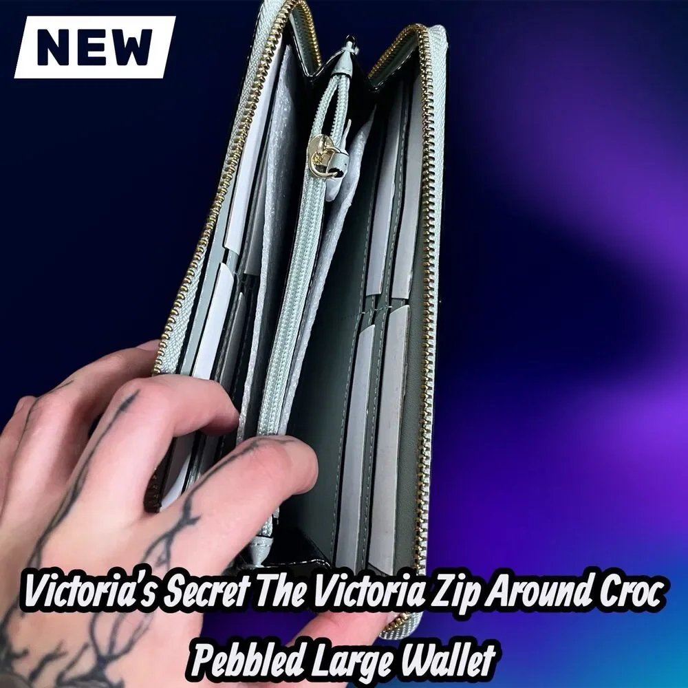 NEW Victoria’s Secret The Victoria Zip Around Croc Pebbled Large Wallet - Picture 6 of 6